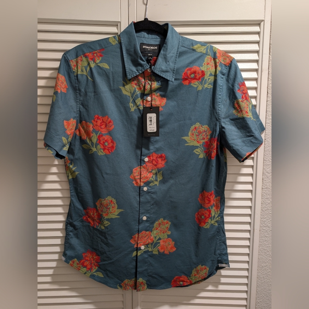 Bonobos Stretch Riviera Short Sleeve Shirt In Ginger Floral - Slim Medium - NWT